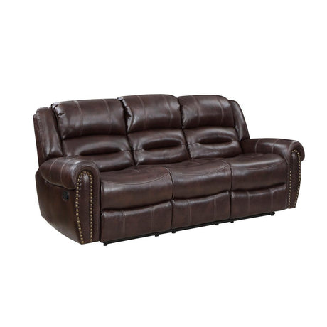 Center Hill Brown Solid Wood And Plywood Premium Faux Leather Upholstery Double Reclining Sofa - Ella Furniture