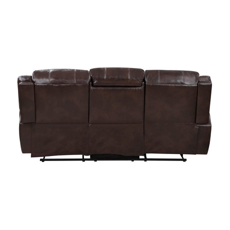 Center Hill Brown Solid Wood And Plywood Premium Faux Leather Upholstery Double Reclining Sofa - Ella Furniture