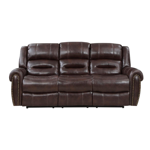 Center Hill Brown Solid Wood And Plywood Premium Faux Leather Upholstery Double Reclining Sofa - Ella Furniture