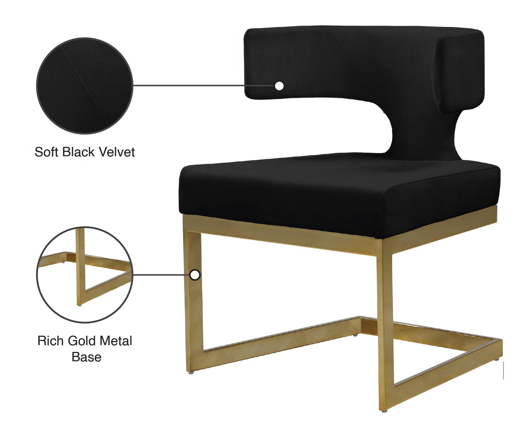 Alexandra Black Velvet Dining Chair 953Black-c - Ella Furniture