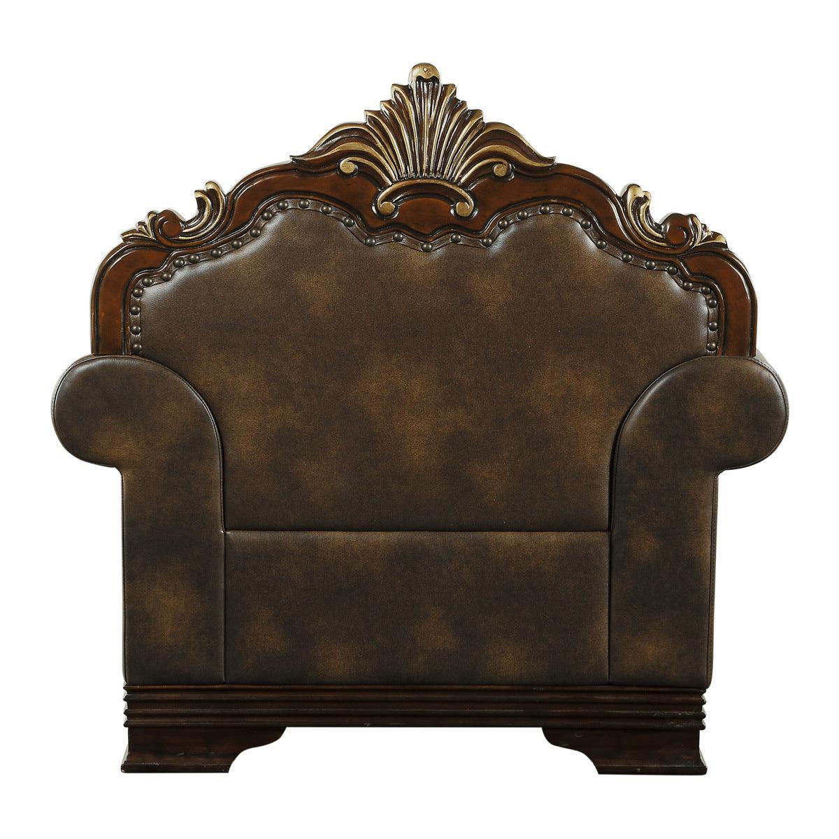 Croydon Solid Wood And Plywood Brown Faux Leather And Chenille Fabric Upholstered Tufted Chair - Ella Furniture