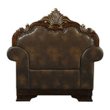 Croydon Solid Wood And Plywood Brown Faux Leather And Chenille Fabric Upholstered Tufted Chair - Ella Furniture