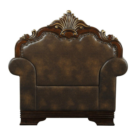 Croydon Solid Wood And Plywood Brown Faux Leather And Chenille Fabric Upholstered Tufted Chair - Ella Furniture