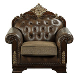 Croydon Solid Wood And Plywood Brown Faux Leather And Chenille Fabric Upholstered Tufted Chair - Ella Furniture