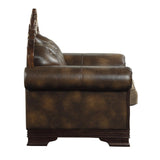 Croydon Brown Solid Wood, Plywood Faux Leather And Chenille Fabric Upholstered Tufted Love Seat - Ella Furniture