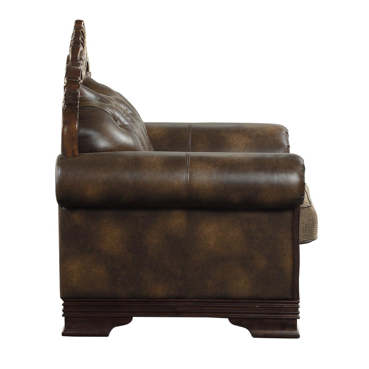 Croydon Brown Solid Wood, Plywood Faux Leather And Chenille Fabric Upholstered Tufted Love Seat - Ella Furniture