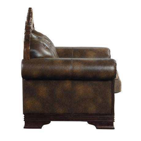 Croydon Brown Solid Wood, Plywood Faux Leather And Chenille Fabric Upholstered Tufted Love Seat - Ella Furniture