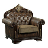 Croydon Solid Wood And Plywood Brown Faux Leather And Chenille Fabric Upholstered Tufted Chair - Ella Furniture