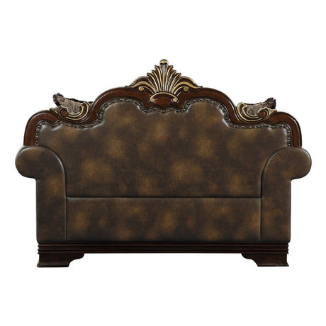 Croydon Brown Solid Wood, Plywood Faux Leather And Chenille Fabric Upholstered Tufted Love Seat - Ella Furniture