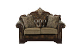 Croydon Dark Cherry Wood Faux Leather And Chenille Fabric Upholstery Tufted 2Pc Set: Sofa, Love - Ella Furniture