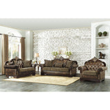 Croydon Solid Wood And Plywood Brown Faux Leather And Chenille Fabric Upholstered Tufted Chair - Ella Furniture