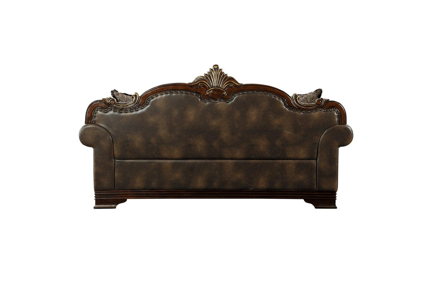 Croydon Dark Cherry Wood Faux Leather And Chenille Fabric Upholstery Tufted 2Pc Set: Sofa, Love - Ella Furniture