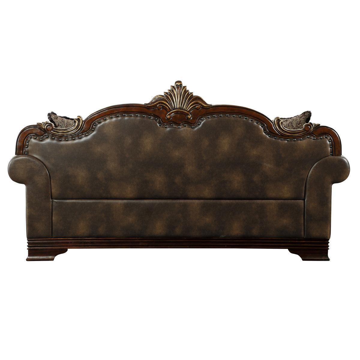 Croydon Brown Solid Wood And Plywood Faux Leather And Chenille Fabric Upholstered Tufted Sofa - Ella Furniture