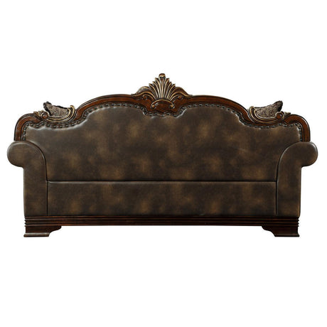 Croydon Brown Solid Wood And Plywood Faux Leather And Chenille Fabric Upholstered Tufted Sofa - Ella Furniture