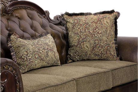 Croydon Dark Cherry Wood Faux Leather And Chenille Fabric Upholstery Tufted 2Pc Set: Sofa, Love - Ella Furniture