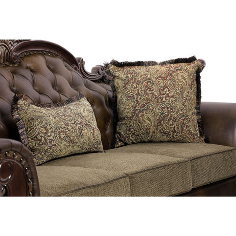 Croydon Brown Solid Wood And Plywood Faux Leather And Chenille Fabric Upholstered Tufted Sofa - Ella Furniture