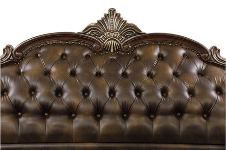 Croydon Dark Cherry Wood Faux Leather And Chenille Fabric Upholstery Tufted 2Pc Set: Sofa, Love - Ella Furniture