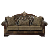 Croydon Brown Solid Wood And Plywood Faux Leather And Chenille Fabric Upholstered Tufted Sofa - Ella Furniture