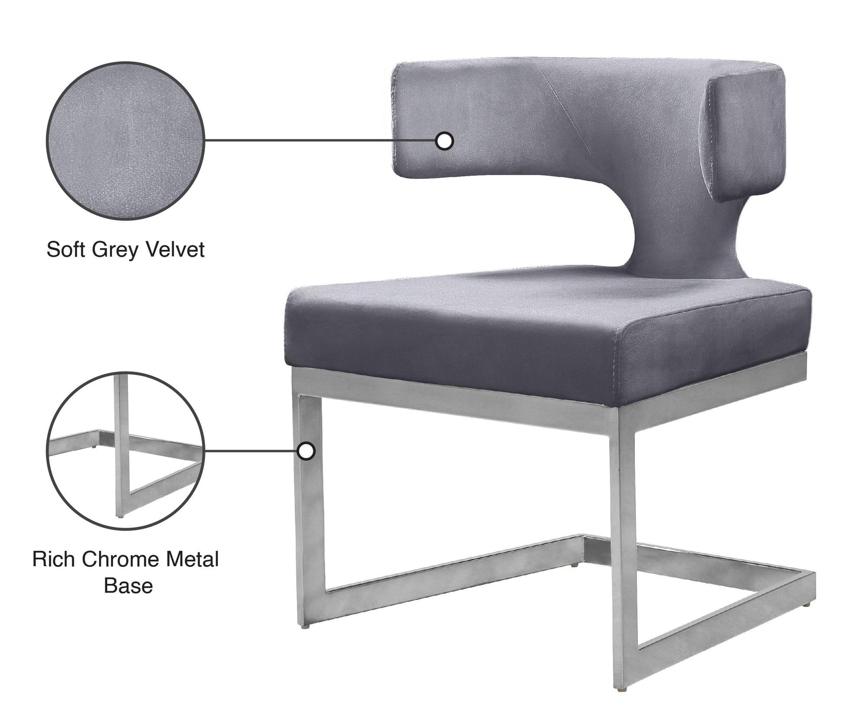 Alexandra Grey Velvet Dining Chair 954Grey-c - Ella Furniture