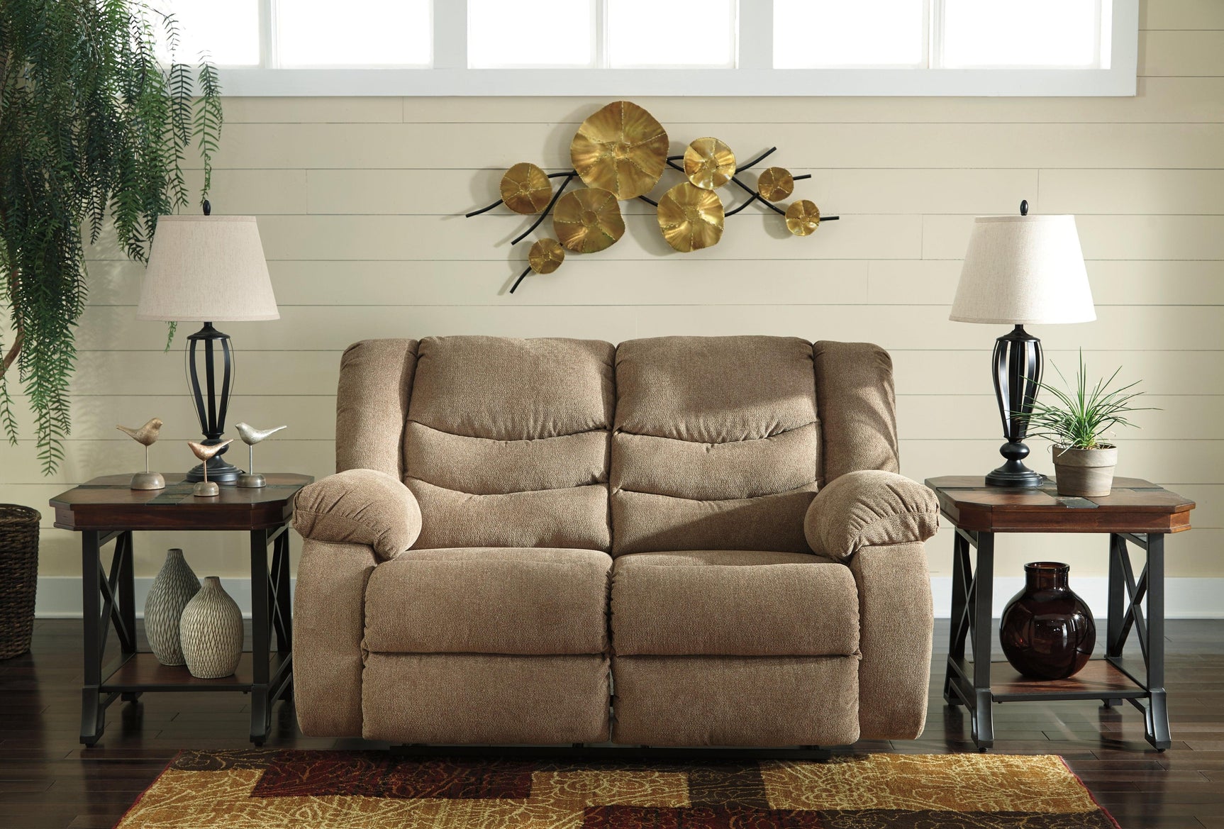 Tulen Mocha Chenille Reclining Loveseat - Ella Furniture