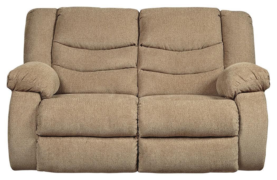 Tulen Mocha Chenille Reclining Loveseat - Ella Furniture