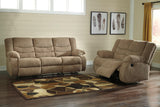 Tulen Mocha Chenille Reclining Sofa - Ella Furniture