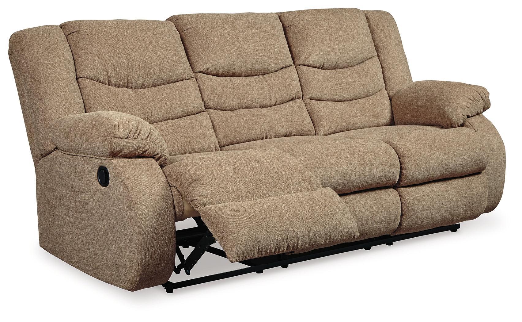 Tulen Mocha Chenille Reclining Sofa - Ella Furniture