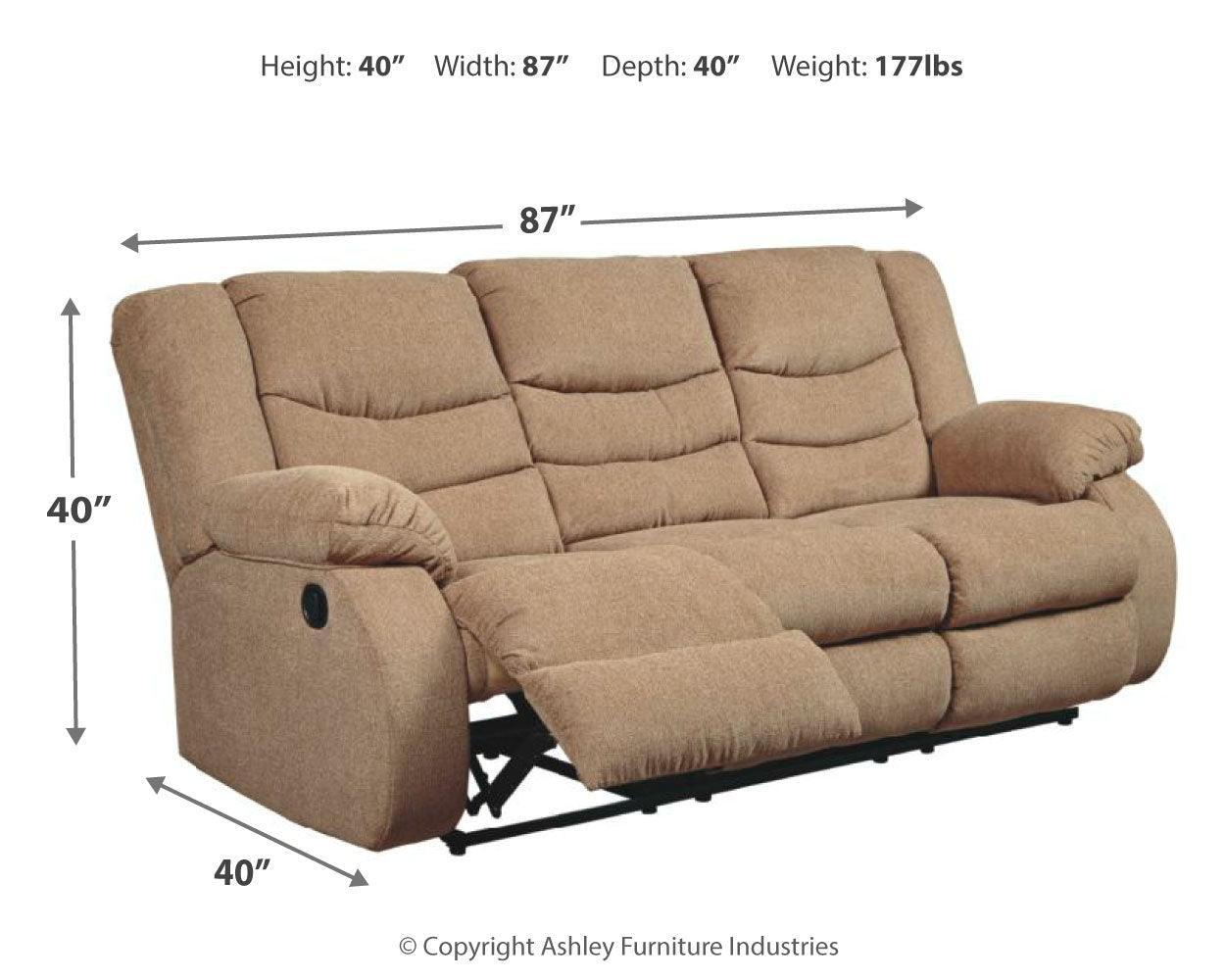 Tulen Mocha Chenille Reclining Sofa - Ella Furniture