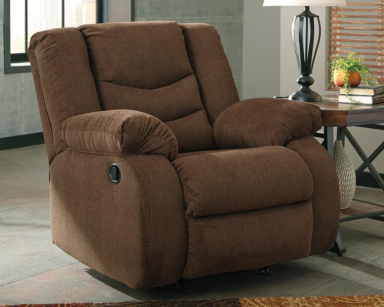 Tulen Chocolate Chenille Recliner - Ella Furniture