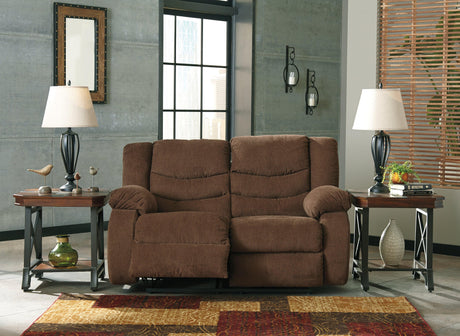 Tulen Gray Chenille Reclining Loveseat - Ella Furniture