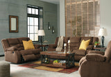 Tulen Mocha Chenille Reclining Sofa - Ella Furniture