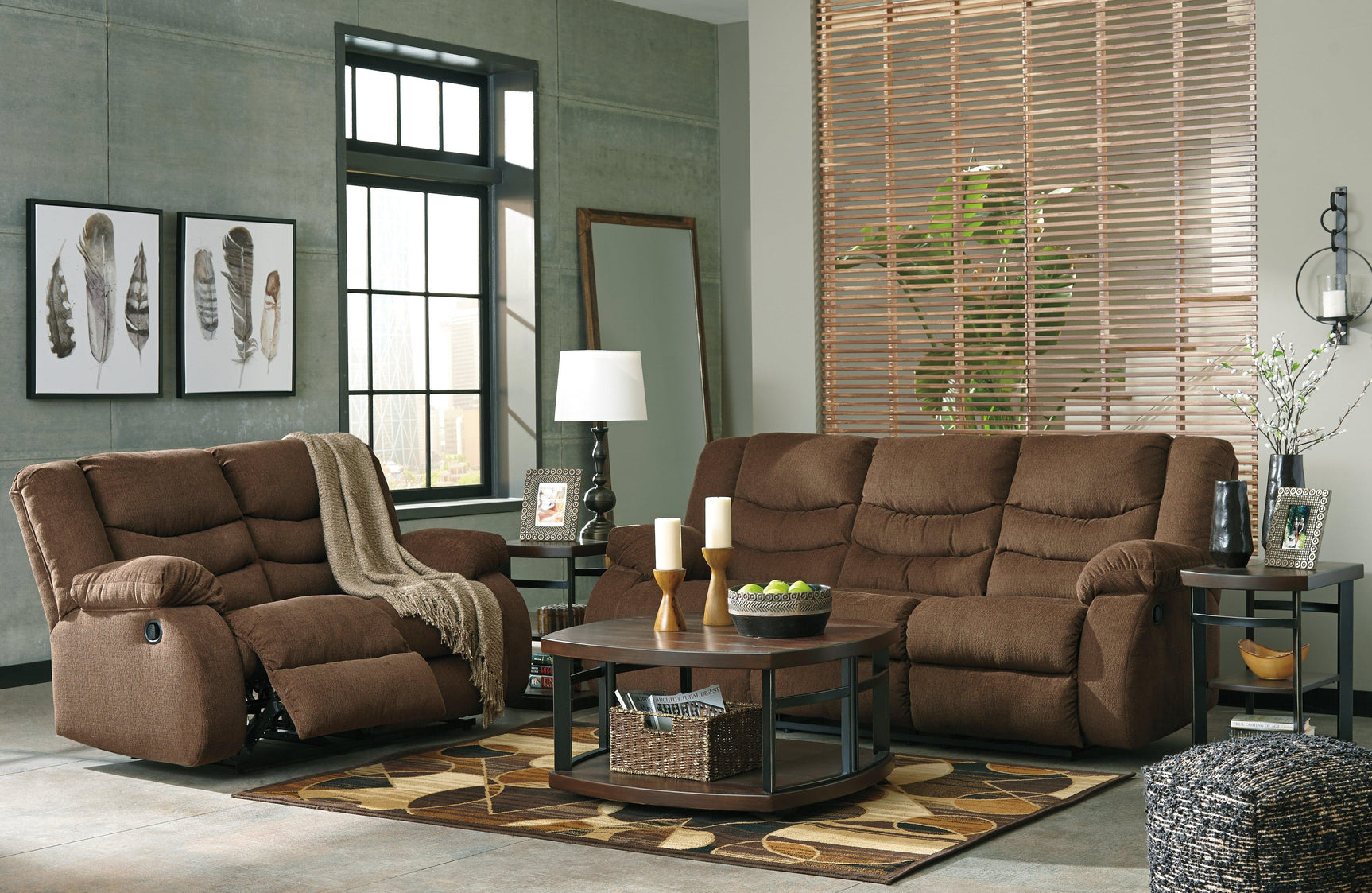 Tulen Mocha Chenille Reclining Sofa - Ella Furniture