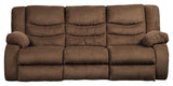 Tulen Mocha Chenille Reclining Sofa - Ella Furniture