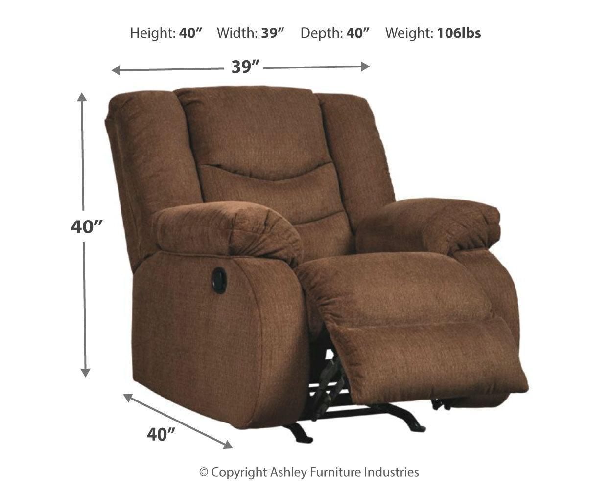 Tulen Chocolate Chenille Recliner - Ella Furniture
