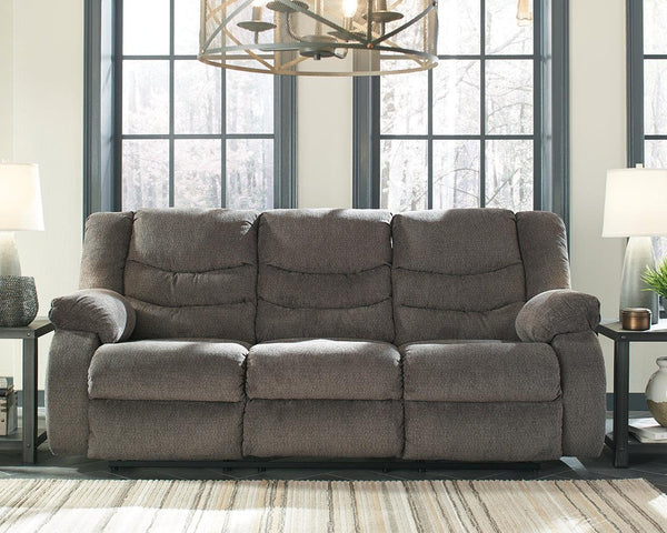 Tulen Gray Chenille Reclining Sofa - Ella Furniture