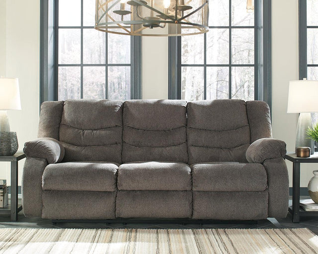 Tulen Gray Chenille Reclining Sofa - Ella Furniture