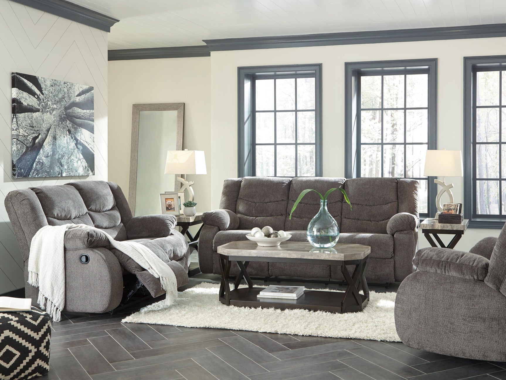 Tulen Gray Chenille Reclining Sofa - Ella Furniture