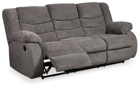 Tulen Gray Chenille Reclining Sofa - Ella Furniture