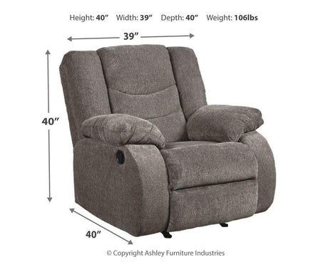 Tulen Gray Chenille Recliner - Ella Furniture