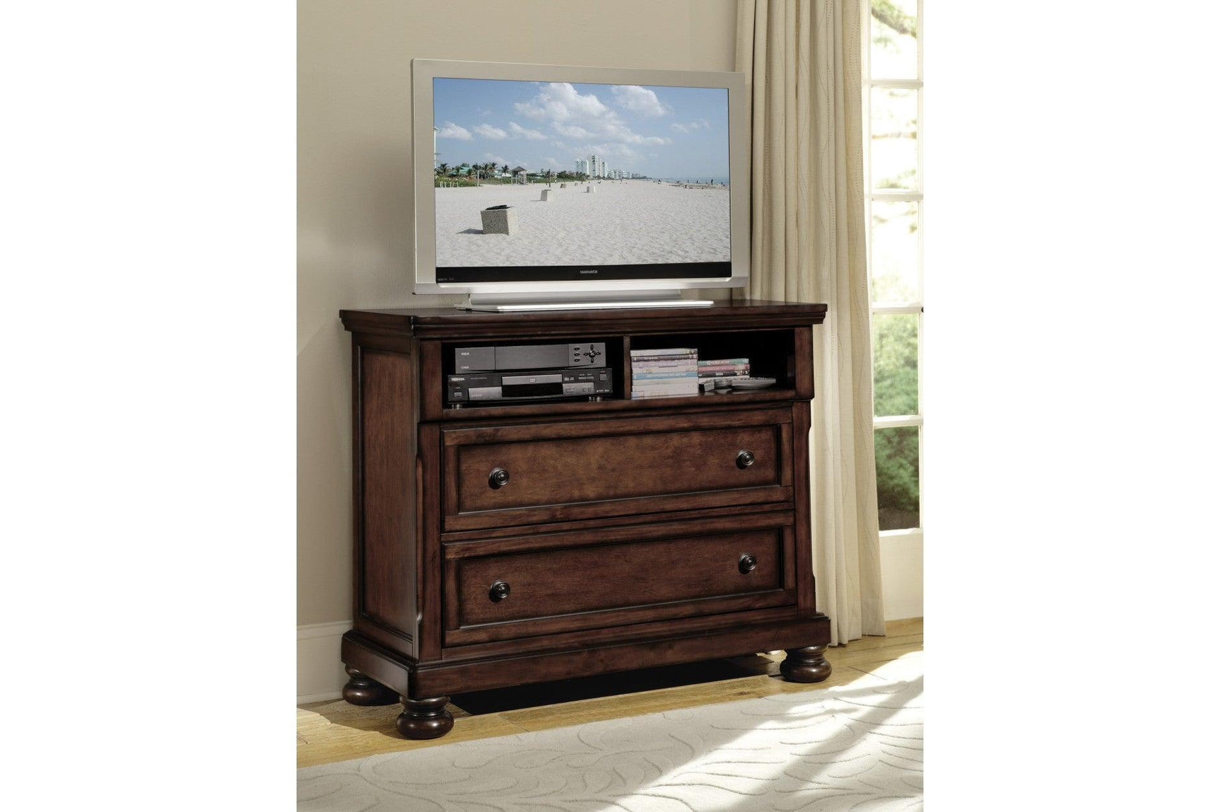 Cumberland Brown Cherry Transitional Traditional Wood Birch Veneer Storage Panel Bedroom Set - Ella Furniture