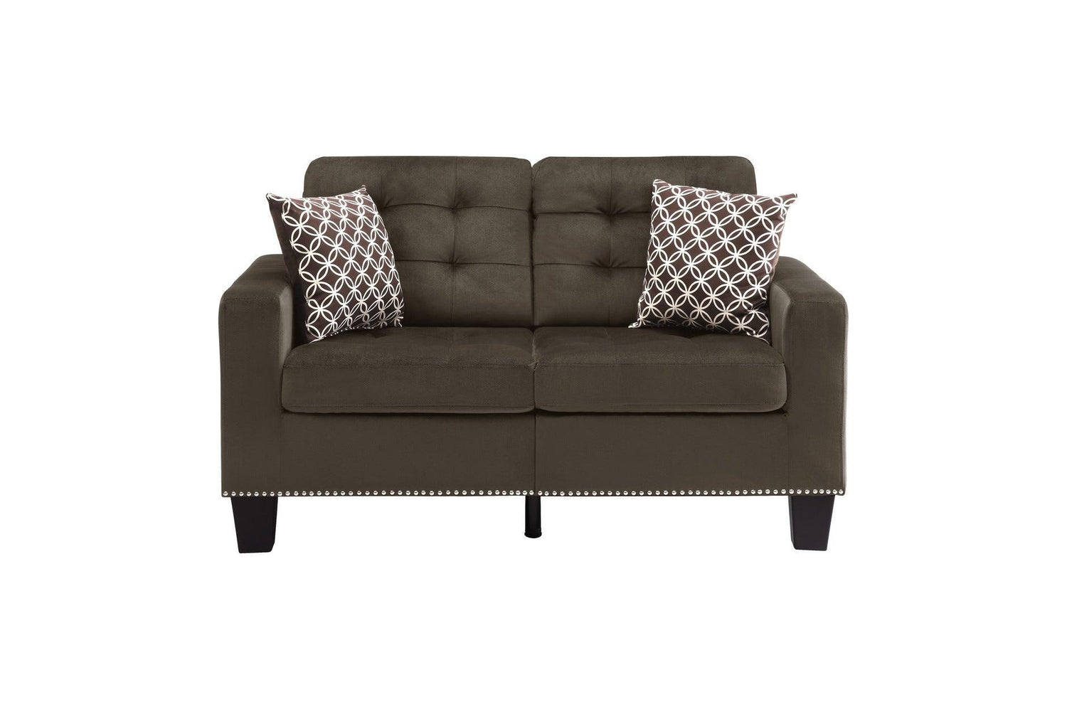 Lantana Chocolate Solid Wood And Plywood Textured Fabric Upholstered Tufted Sofa And Love Seat - Ella Furniture
