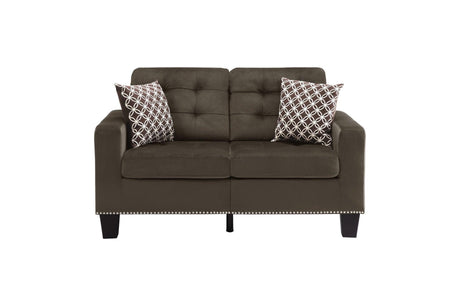 Lantana Chocolate Solid Wood And Plywood Textured Fabric Upholstered Tufted Sofa And Love Seat - Ella Furniture