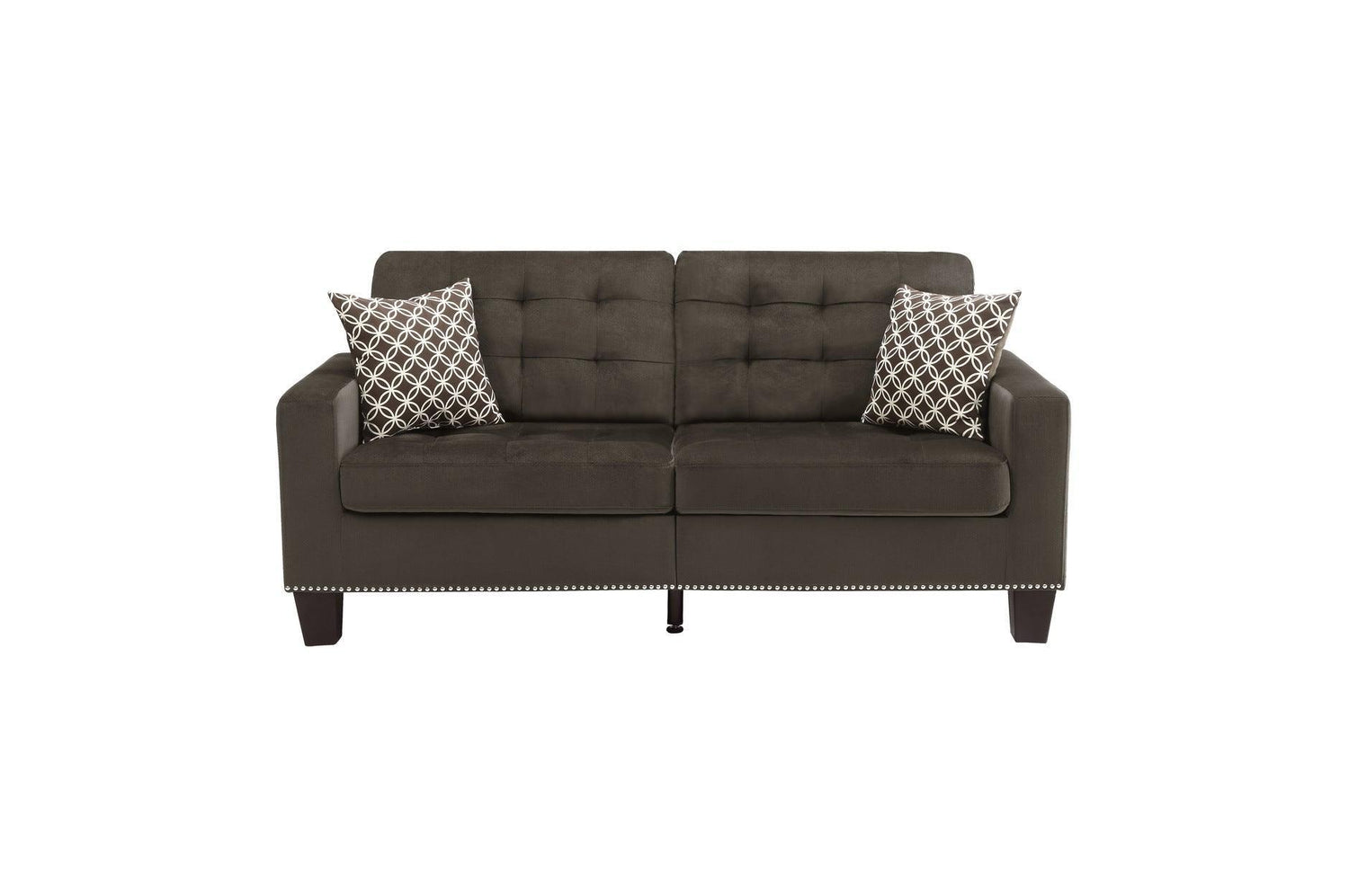 Lantana Chocolate Solid Wood And Plywood Textured Fabric Upholstered Tufted Sofa And Love Seat - Ella Furniture