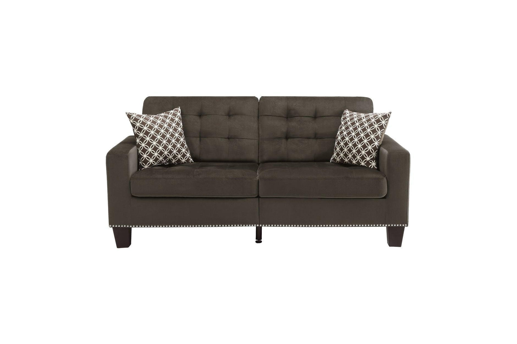 Lantana Chocolate Solid Wood And Plywood Textured Fabric Upholstered Tufted Sofa And Love Seat - Ella Furniture