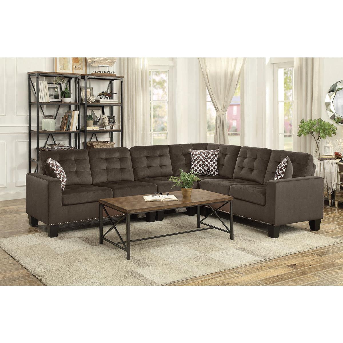 Lantana Chocolate Solid Wood And Plywood Fabric Upholstery 2-Piece Reversible Sectional - Ella Furniture