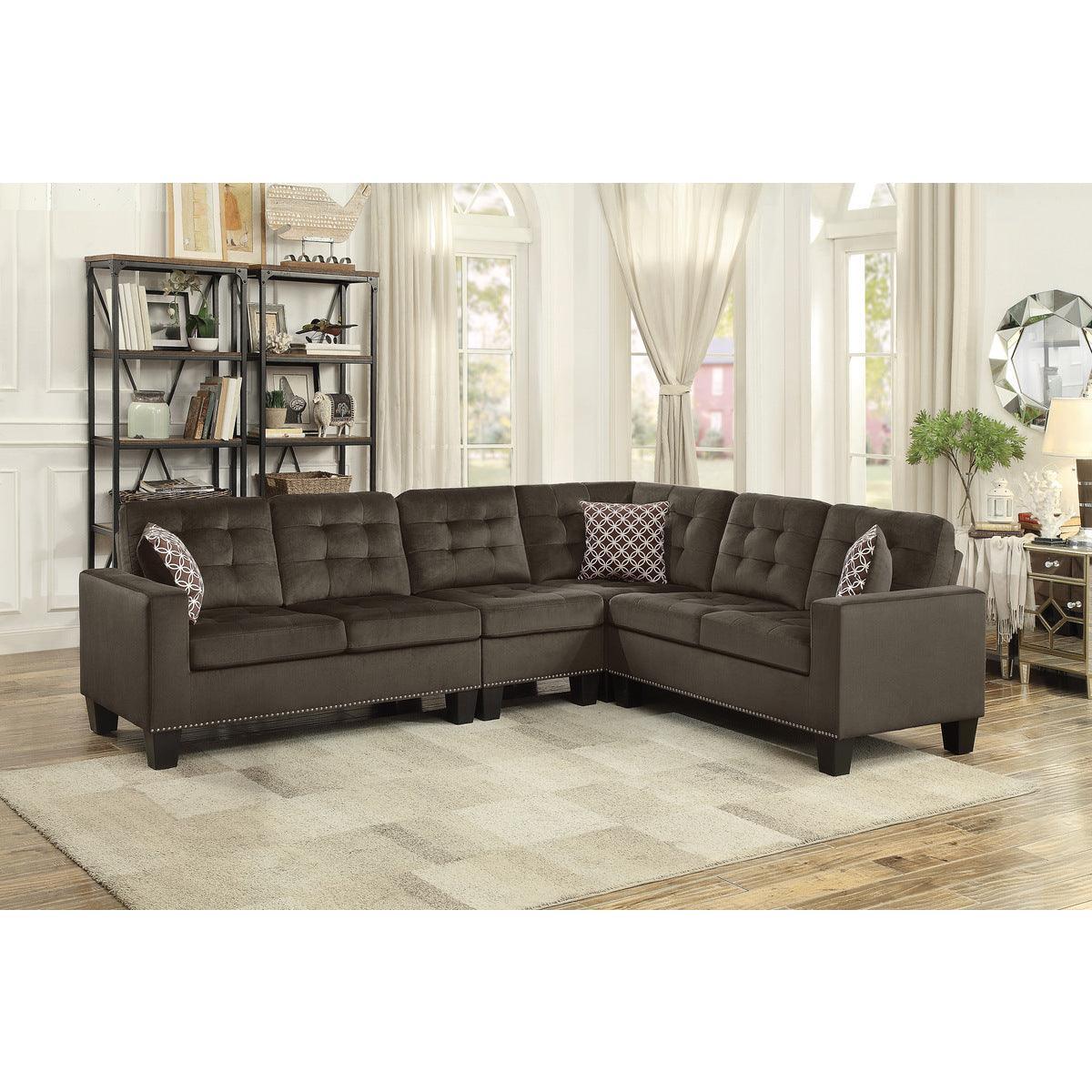 Lantana Chocolate Solid Wood And Plywood Fabric Upholstery 2-Piece Reversible Sectional - Ella Furniture