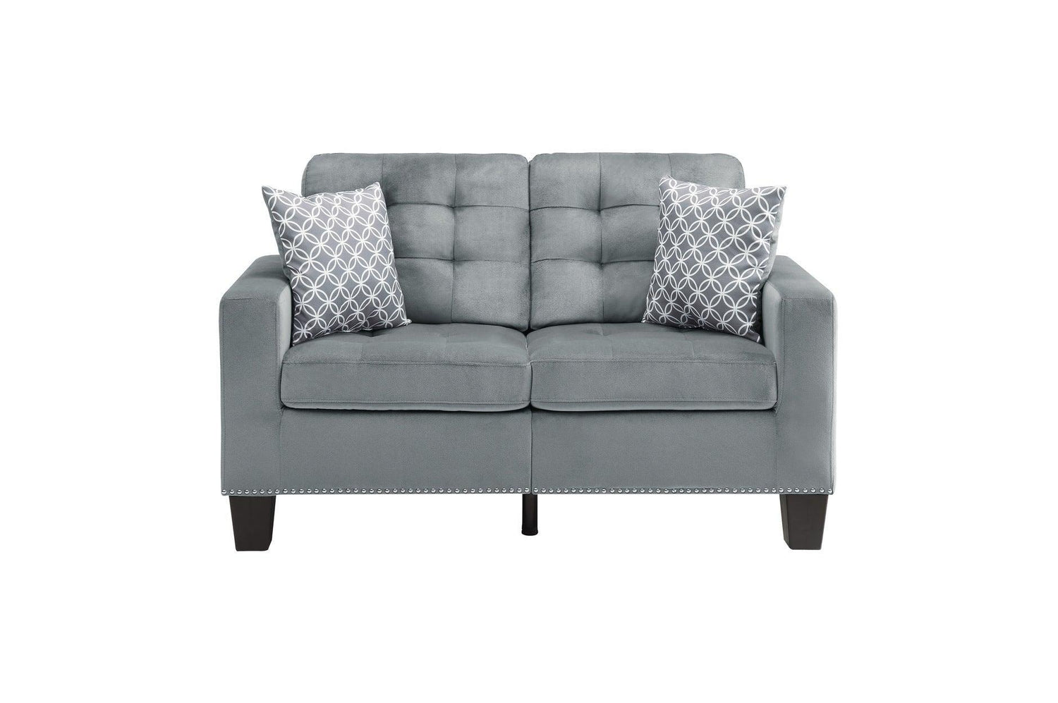 Lantana Gray Solid Wood And Plywood Fabric Upholstered Tufted 2Pc Set: Sofa, Love - Ella Furniture