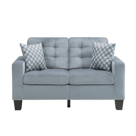 Lantana Gray Solid Wood And Plywood Fabric Upholstered Tufted Love Seat With 2 Pillows - Ella Furniture