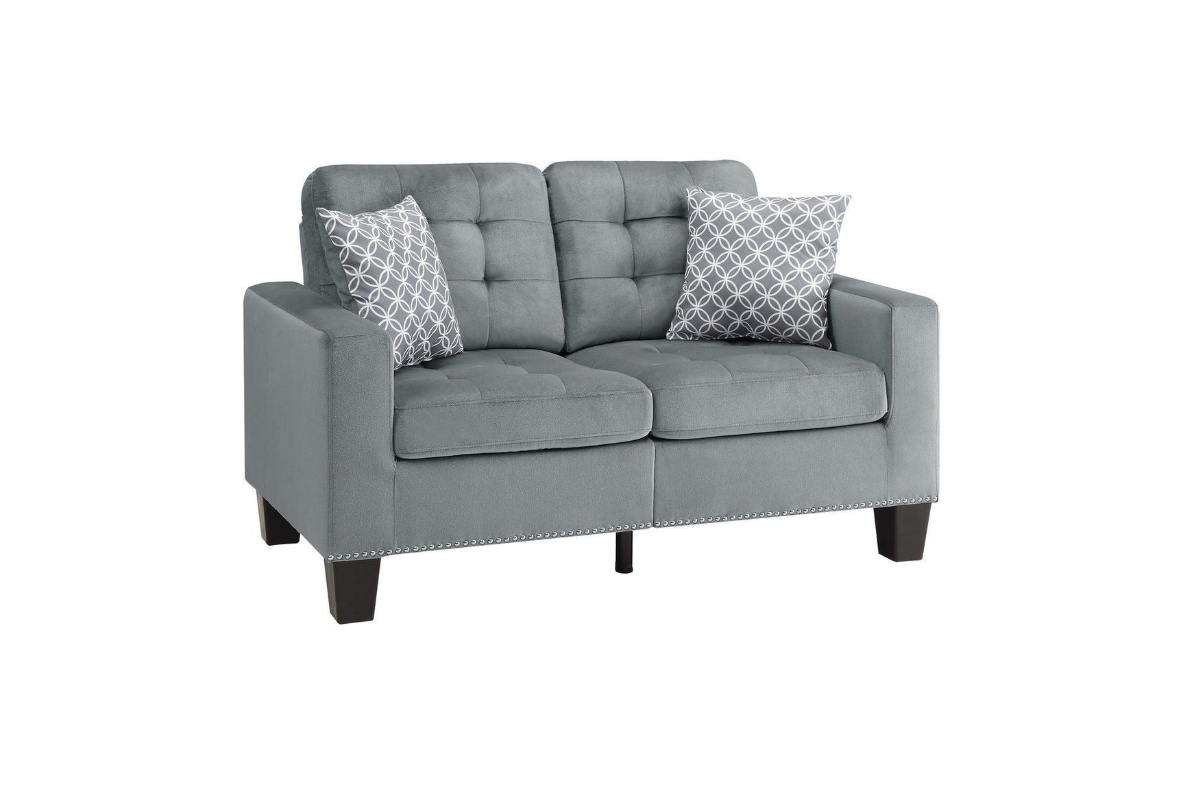 Lantana Gray Solid Wood And Plywood Fabric Upholstered Tufted 2Pc Set: Sofa, Love - Ella Furniture