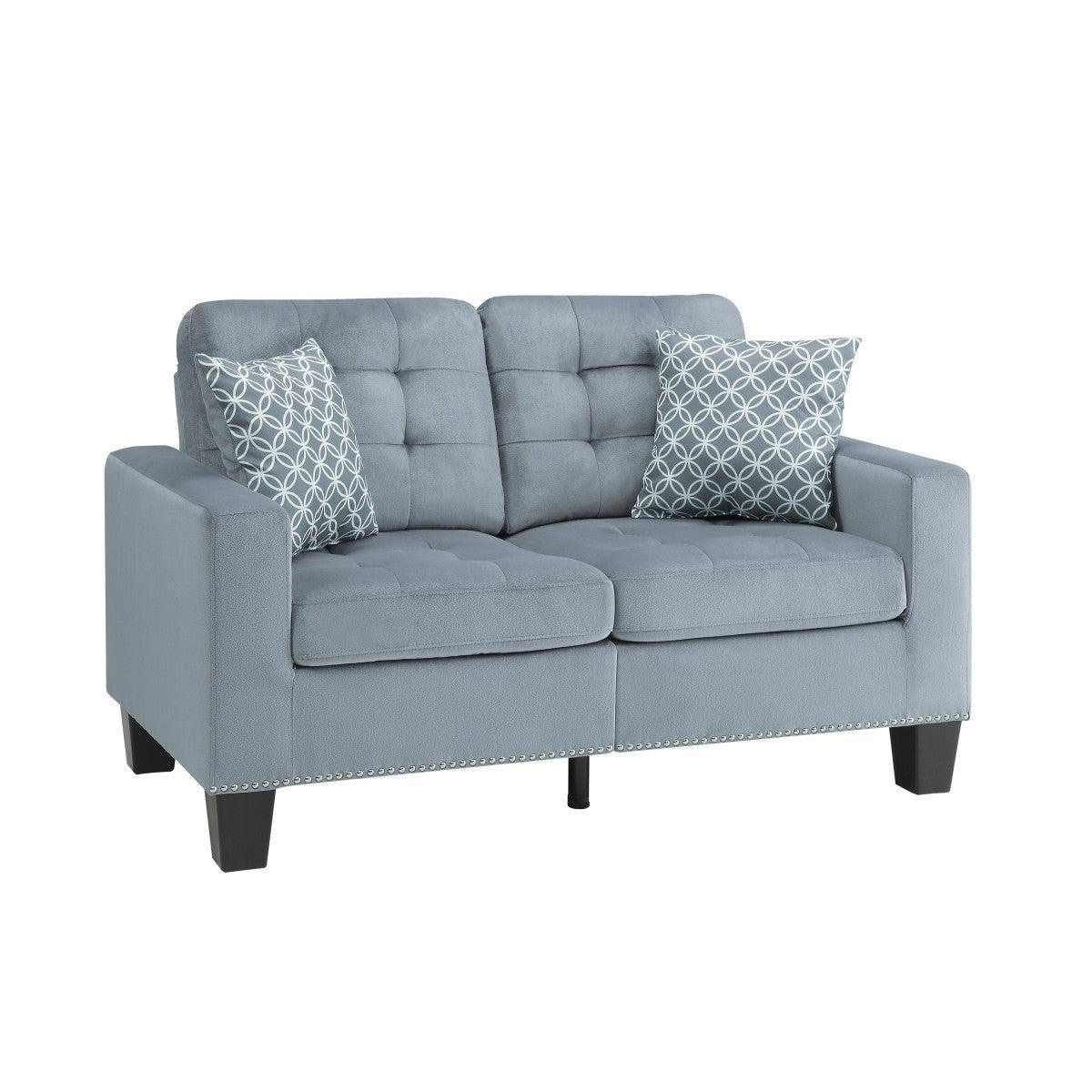 Lantana Gray Solid Wood And Plywood Fabric Upholstered Tufted Love Seat With 2 Pillows - Ella Furniture
